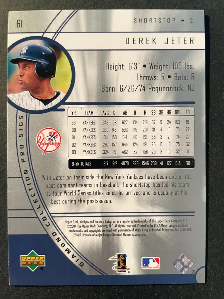 Derek JETER 2004 Upper Deck Diamond Collection Pro Sigs #61 New York Yankees - Image 2 of 2