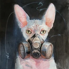 Sphynx painting. Original mixed media art. Cat Themed.  Fantasy illustration.