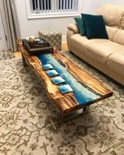 24"x48" Ocean Waves Epoxy Dining Table, Resin Sofa Center Table Top Countertops
