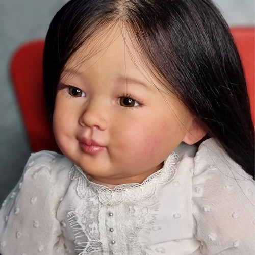 Artist Finished Reborn Baby Doll 28" Toddler Girl Long Hair Cloth Body Kids Gift - Picture 4 of 6