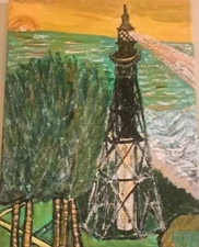 PJH STUDIOS - Tropical Lighthouse Acrylic Painting On Canvas - My Early Art '21