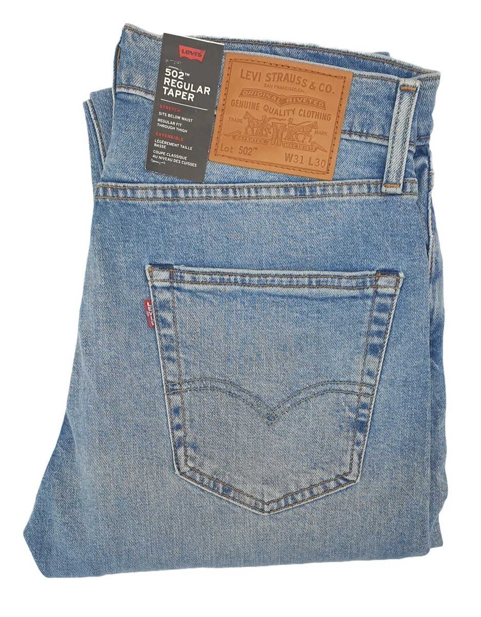 de mezclilla genuinos LEVIS 502 para hombre de ajuste cónico regular elásticos azules