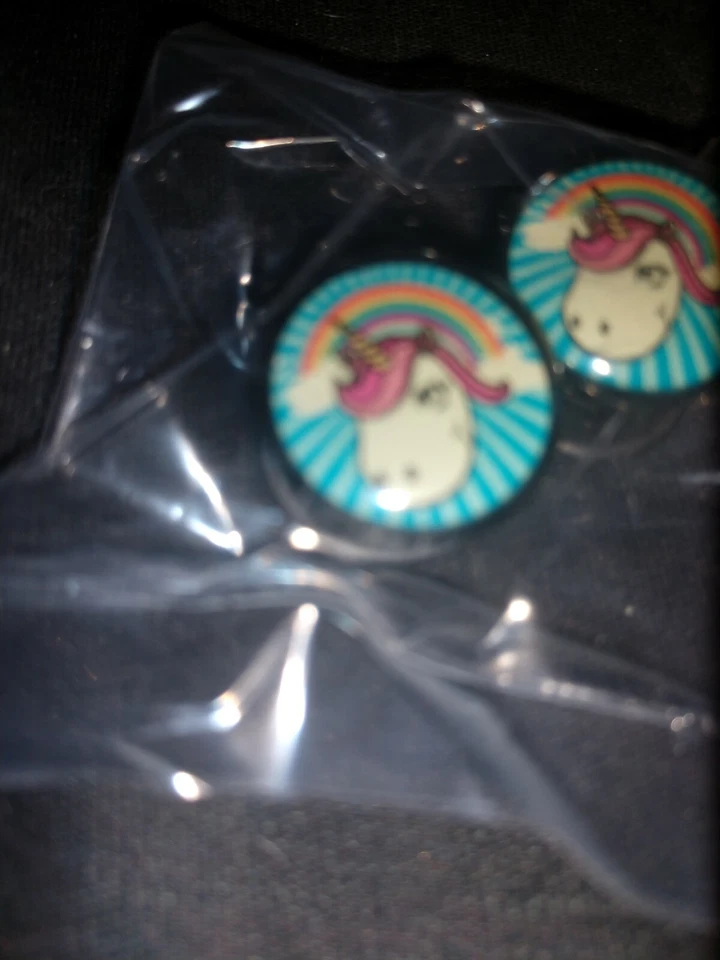 Juego de 2 tapones acampanados de acrílico negro arco iris y unicornio 9/16" Foto 2 de 3