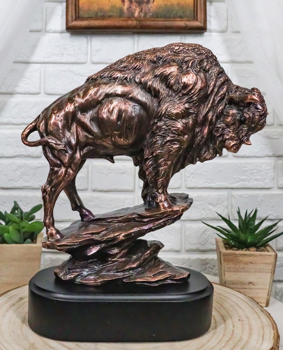 Buffalo Jump American Bison On Cliff Edge Bronze Electroplated