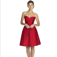 ALFRED SUNG Strapless Women's Formal Bridesmaids Dress Pockets  D542 Red Sz 4