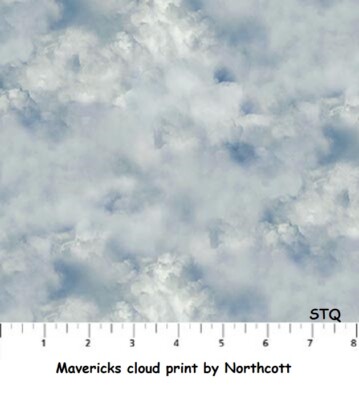 Maverick Horses Kicking up Dust Blue Quilt fabric Cotton Northcott BTY Clouds