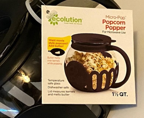 Micro-Pop Popcorn Popper 3-in-1 Lid Microwave Use Ecolution BLACK 1.5qt + BOOK - Picture 5 of 10