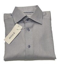 ETON Dress Shirt Slim Men's Size 15 38 White w/ Blue Print CO41 42