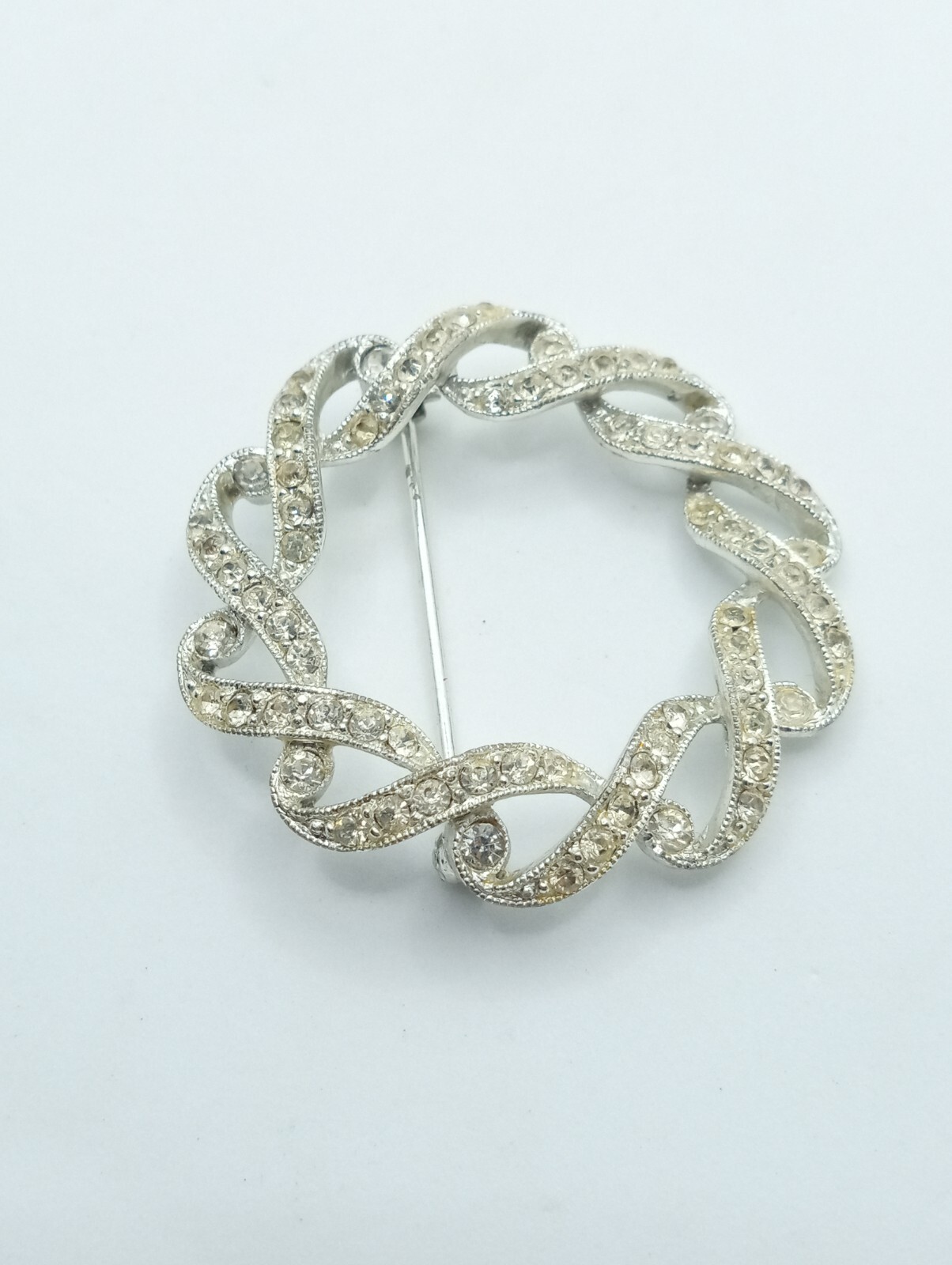Vintage Henry Bogoff Clear Rhinestone Wreath Broo… - image 5