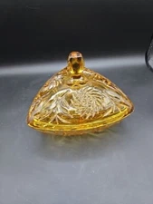 Hazel Atlas Vintage Amber Gold Triangular Pinwheel Covered Candy Dish Lid great!
