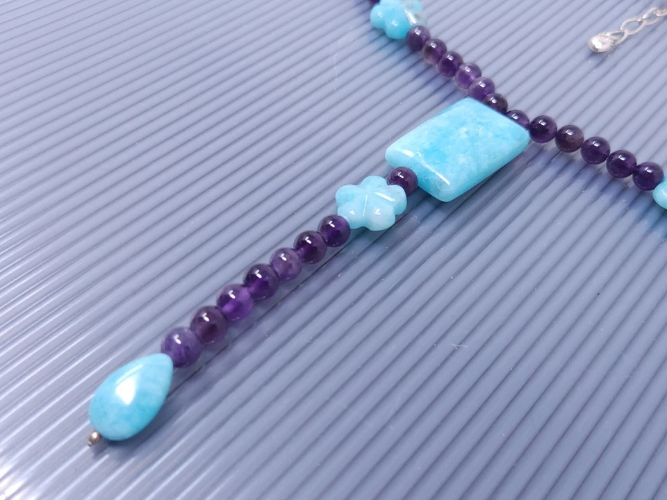 Collar De Colección DTR Jay King Plata Esterlina Amatista Larimar Cuentas 19" Foto 2 de 4