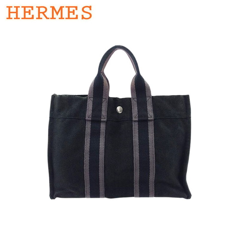 HERMES Tote Bag Fool Toe Gray Cotton Canvas Authentic Pre-Owned T22230