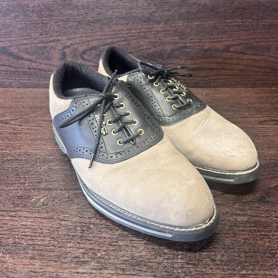 Zapatos de golf Dunlop para hombre color tostado negro nobuck silla de montar cuero genuino talla 9 EE. UU. M5600C Foto 4 de 4