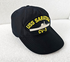 Vintage USS Saratoga CV-3 Hat Cap Bl Adjustable SnapBack Eagle Crest Made in USA
