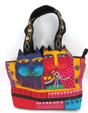Laurel Burch Sun N' Sand Felines Cats Cutout Ears Small Tote Purse Handbag ~ NWT