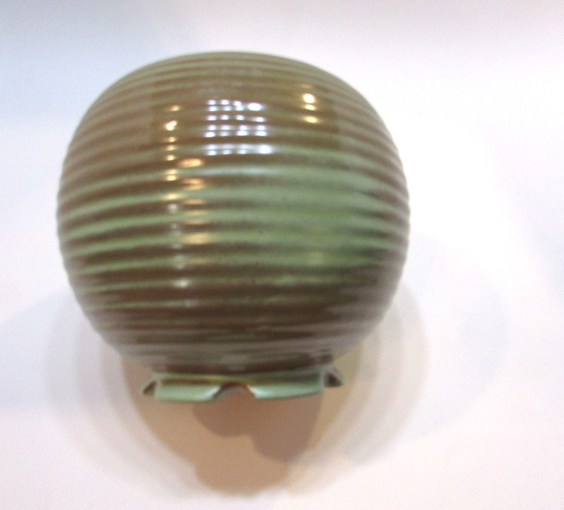 Vintage Frankoma Plainsman Green Brown Rare Old 70-B Beehive Ball Ribbed Planter