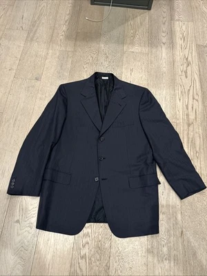 Brioni Mens Size 42 R 3 Button Blazer Navy Blue Striped Super 150s