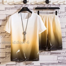 Mens Summer Outfit 2-Piece Set Short Sleeve T-Shirts and Shorts Sweatsuit Sets