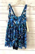 GOTTEX Profile Size 6 One Piece With Overlay Swimsuit NWT Blue Black Padded