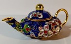 Vintage Chinese Miniature Cloisonné Enamel Metal Teapot Floral Design BLUE