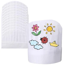 12 Pack Chef Hats for Kids, Disposable Chefs Hat Bulk DIY Kids Chef Cap for 