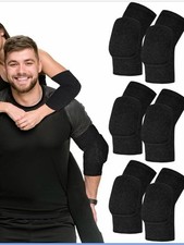 Black Protective Elbow Knee Pads Set - 6 Pack