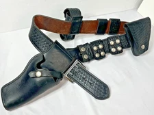 Basket Weave Leather Duty Belt with Handcuff Holster Keeper 36 inches Heavy Duty