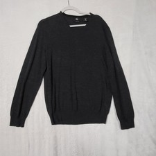 Calvin Klein Sweater Mens Large Gray V Neck Extra Fine Merino Wool Pullover
