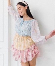 NWT LoveShackFancy popover silk mini dress rainbow cloud Gorgeous Floral Small!!