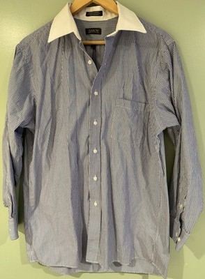 ARROW Men s Fairfield Pinpoint Blue White Striped Button Down Shirt L 16 32/33