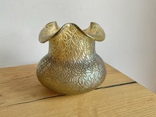 Antique Bohemia Loetz/Kralik Iridescent Gold/Green/Purple Overlay Glass Vase