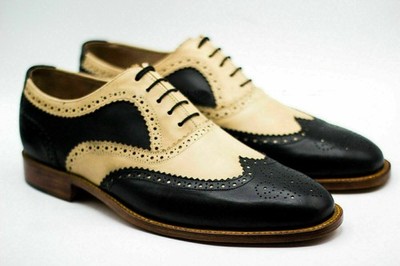Men's Handcrafted Genuine Leather Two Tone Oxford Brogue Wingtip Lace Up Shoe UK