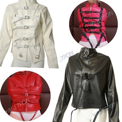 PU Leather Clothing Straight Jacket S/M/L Adjustable Straps 