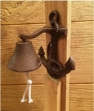 Handcrafted Nautical Decor Rustic Copper Cast Iron Wall Mounted Anchor Bell 8"