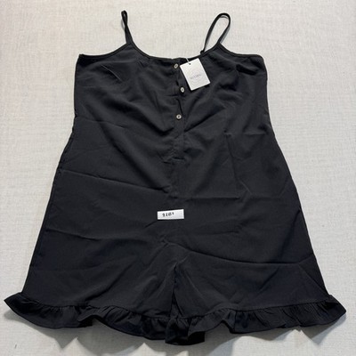 Blueming Ruffle Hem Button Front Romper Women Sz XL Black New With Tags