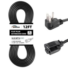 Flat Plug Extension Cord, UL Listed, Indoor Extension Cord 14 Gauge 12FT Blac...