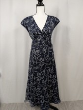 Chaps Blue Floral Midi Maxi Dress Size 14 Cottage Boho Chic Preppy Milkmaid A054