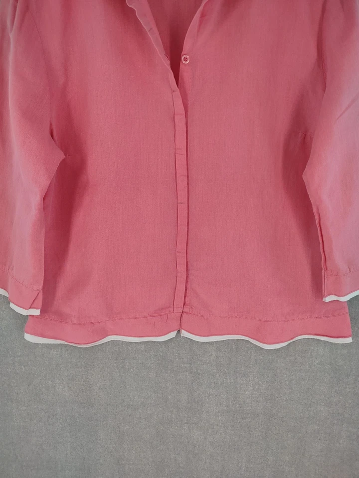 Camisa United Colors of Benetton Mujer XL Rosa Mezcla de Lino Manga 3/4 Botón Foto 4 de 4