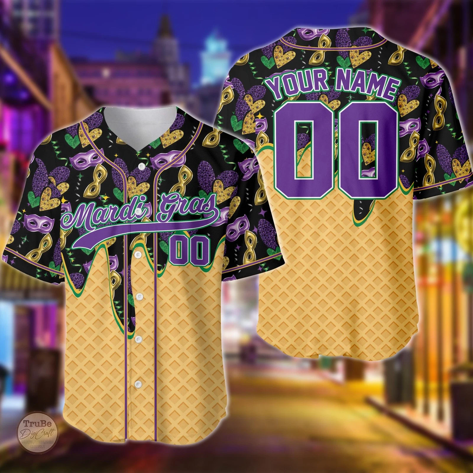Personalized Mardi Gras Carnival Ice Cream Drip Baseball Jersey