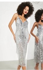 ASOS Design silver Fringe midi dress 
