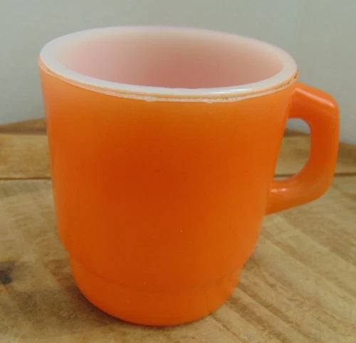 Vtg Anchor Hocking Oven Proof Orange Milk Glass Mug Cup Stackable