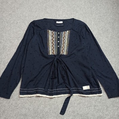 Odd Molly Damen Bluse 4 - XL Marineblau Baumwolle Gewebt Boho Top Bestickt 828