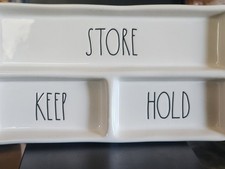 Rae Dunn Decorative Ceramic Divided Tray - Things, Stuff, Hold EUC