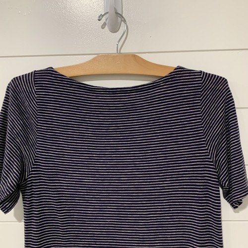 Eileen Fisher | Dress Striped Navy Short Sleeve Knee Length NWT- Petite Small - Picture 6 of 8