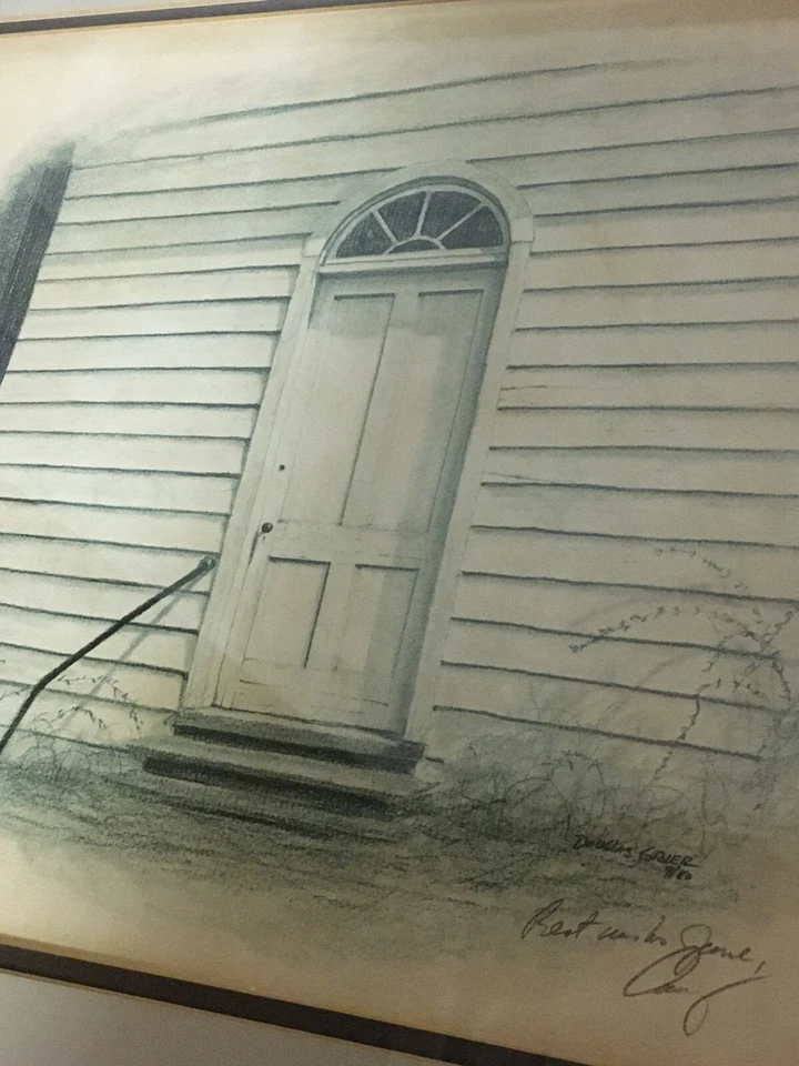 Douglas Grier Original Vintage Impresión Dibujo Edisto, Puerta de Iglesia Histórica SC Foto 2 de 4