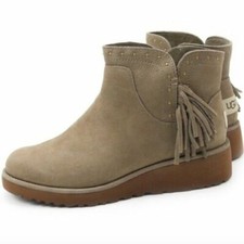 Ugg® Australia Cindy Spruce Leather Wedge Boots Uk 4.5 Eu 37 Usa 6 Bnib Rrp £165