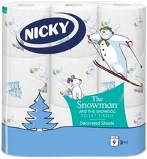 Nicky Snowman Toilet Tissue | Value Pack 9 Rolls 3-Ply | FSC Certified Paper