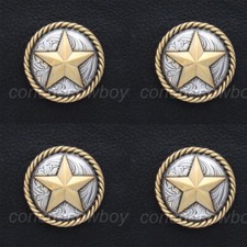 Set of 4 HORSE TACK ANTIQUE GOLD ROUND ROPE EDGE STAR CONCHOS 3/4" screw back