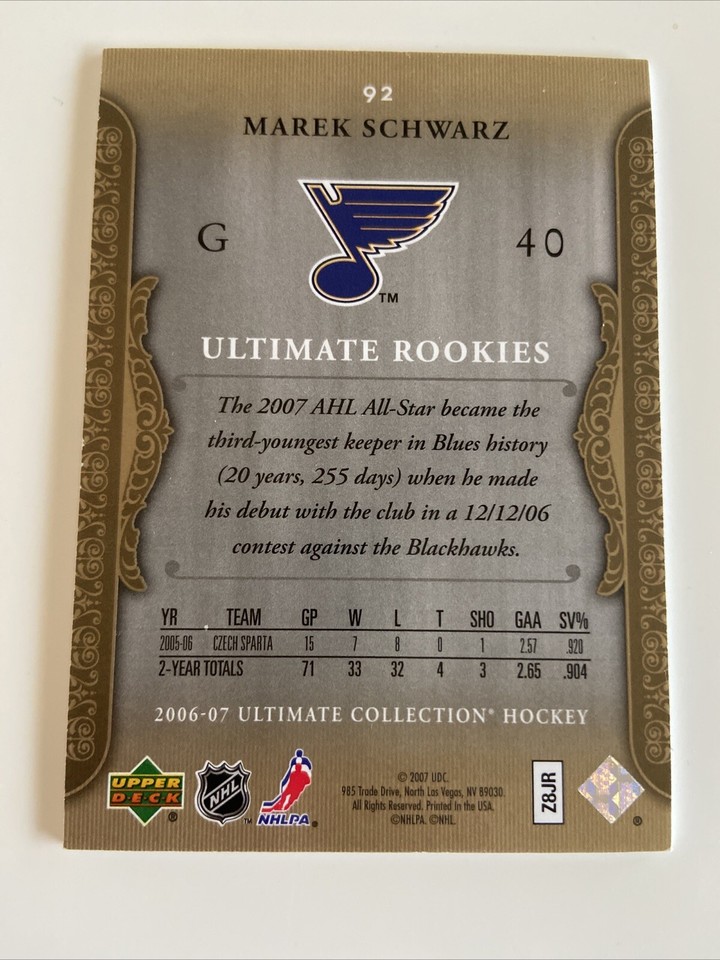 NHL CardMarek SchwarzRookies xxx/699UD Ultimate 200607Blues eBay