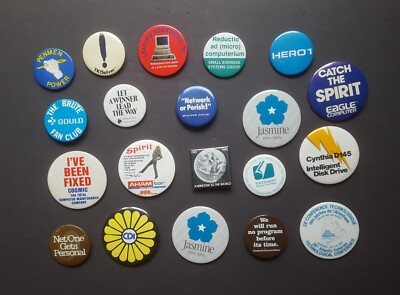 Vintage Computer Technology Pinback Button Lot 20 Software Hardware Companies